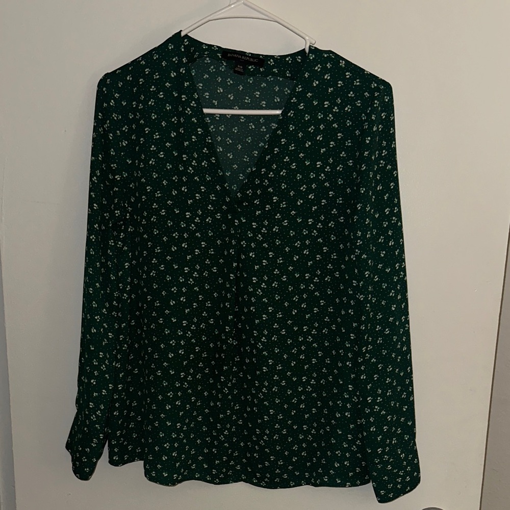 Banana Republic Dark Green Floral Blouse